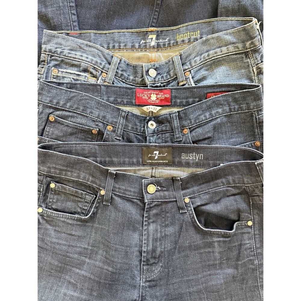 3 Women’s Jeans Size 33 Including Two 7 For All Mankind & Lucky Brand Dark Wash